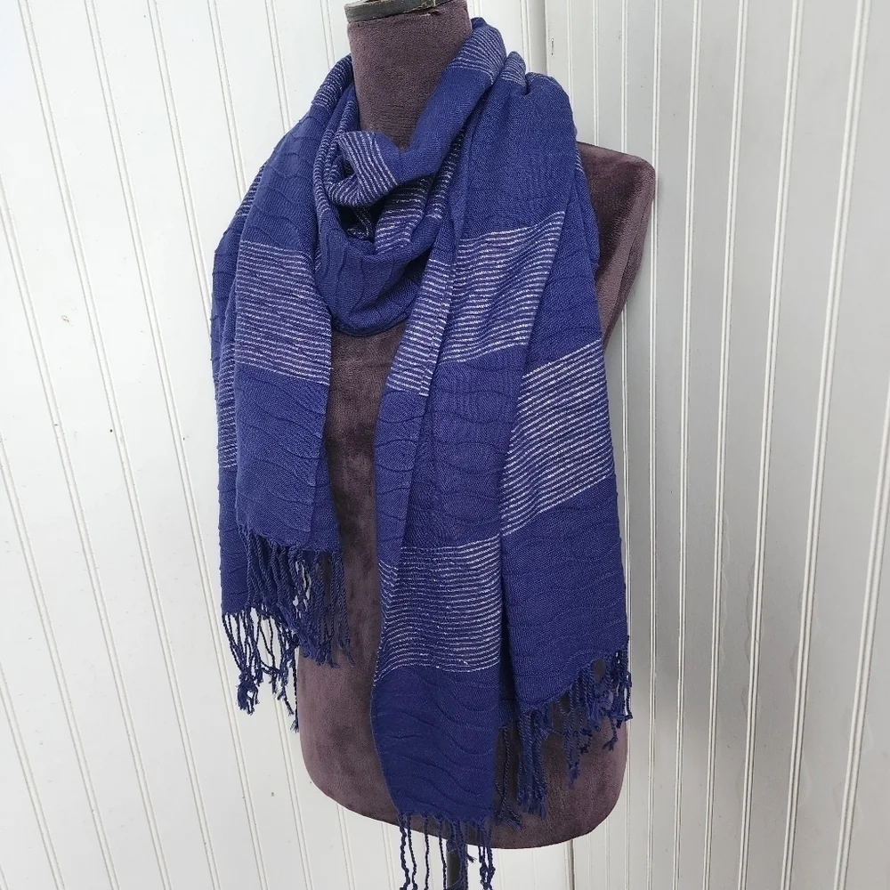 Women's Dark Blue Acrylic Metallic Scarf w/ Fringe 74